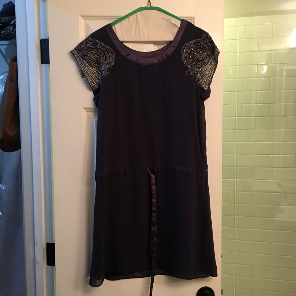 Navy beaded sleeve dress